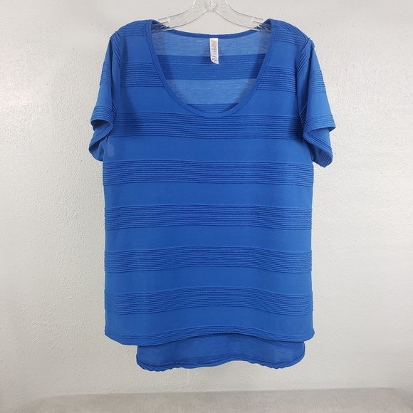 LuLaRoe Women's Royal Blue Wide Stripe Short Sleeve Shirt Top Blouse - Picture 1 of 10